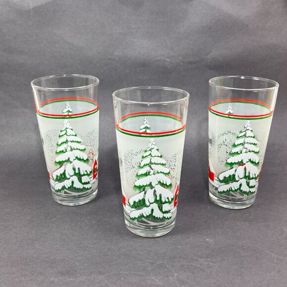 Vtg Kig Winter Wonderland Christmas Holiday Highball Tumbler Glassware Indonesia - Picture 2 of 14